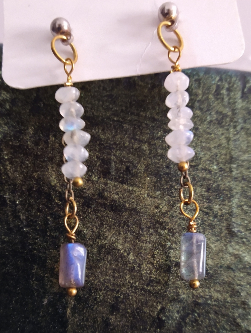 Artisan Moonstone & Labradorite Celestial Dangles | Hand-Wrapped Mixed Metal